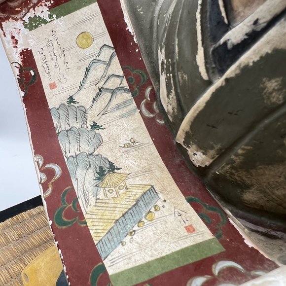 Hakata Urasaki Clay Doll Man Ancient Scroll Moon Painting With Tatami Mat Stand - Picture 5 of 15